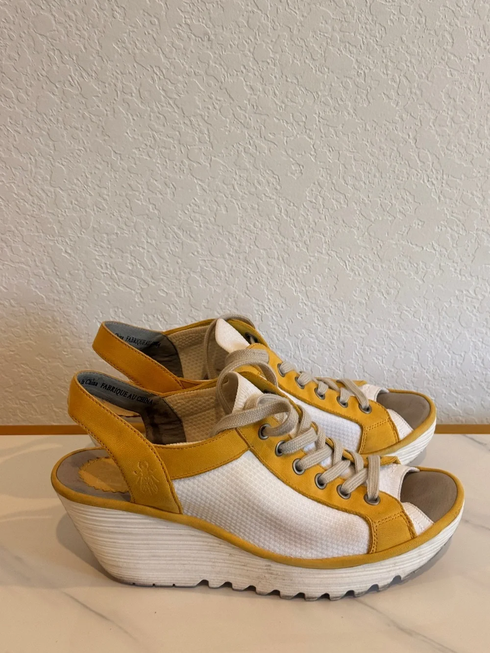 Fly London Yellow and White Platform Slingback Sneakers